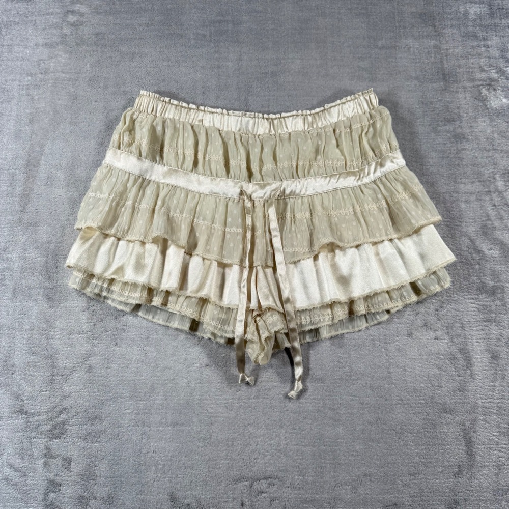 Free People Camille Shorts Womens Medium Cream Tiered Ruffle Mesh Balletcore
